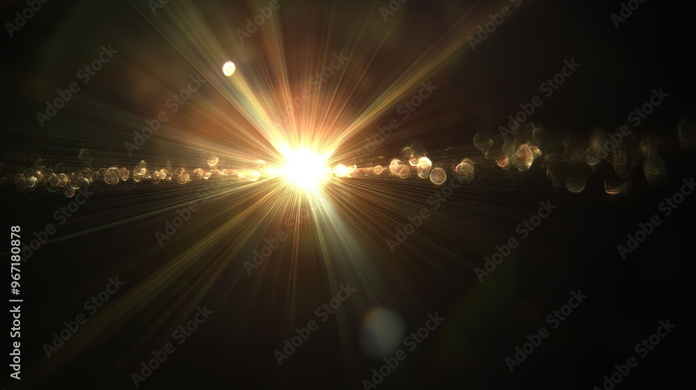 Poster elegant lens flare with soft, glowing light rays spreading across a dark backdrop, creating a beauti