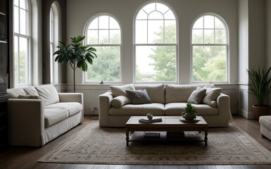 Modern luxury living room with elegant decor and minimalistic design..