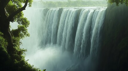 Generative AI Image of Victoria Majestic Waterfall with Rock Stone Cliff at Nature Wallpaper