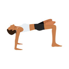 Young woman doing Reverse Table Top Pose Legs In Figure Four or Ardha Purvottanasana Pada Ardha Utkatasana. Flat vector illustration isolated on white background