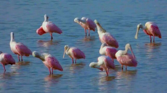 Group of Roseate Spoonbills (Platalea ajaja)