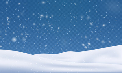 Rain and snow fall on a transparent background. Winter background for Christmas.