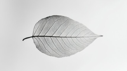 A Single Delicate Skeleton Leaf Against a White Background