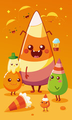 Obraz premium Funny Candy Corn Characters Vector Illustration, Playful Sweets Design 