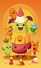 Fototapeta premium Funny Candy Corn Characters Vector Illustration, Playful Sweets Design 