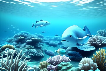 Fototapeta premium Colorful Underwater Coral Reef on a White Background