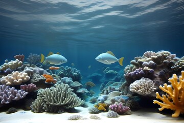 Naklejka premium Colorful Underwater Scene with Marine Life Isolated on White Background