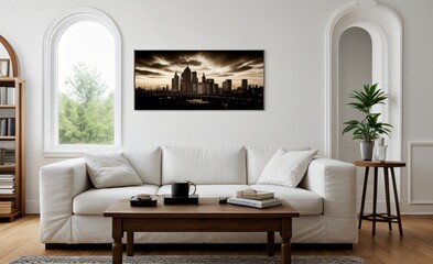 Modern luxury living room with elegant decor and minimalistic design..