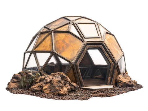 a small geodesic dome with a door