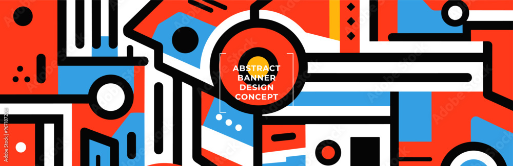 Aufkleber abstract horizontal art banner with naive graphic doodle forms in a primitive geometric style, color