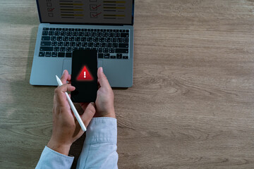 Alert security message SMS alert notification alarm on Smartphone Cyber security and cybercrime