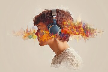 Cognitive processing subconscious cyber brain holographic and neural tension profile of a man with fiery hair symbolizing power transformation and passion