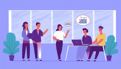 Modern office with a diverse team on a project