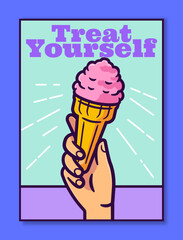 Delightful Ice Cream Cone Illustration Poster Treat Yourself to a Sweet Indulgence with a Colorful Hand-Drawn Design