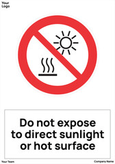 warning sign Do not expose to direct sunlight or hot surface standard iso 7010