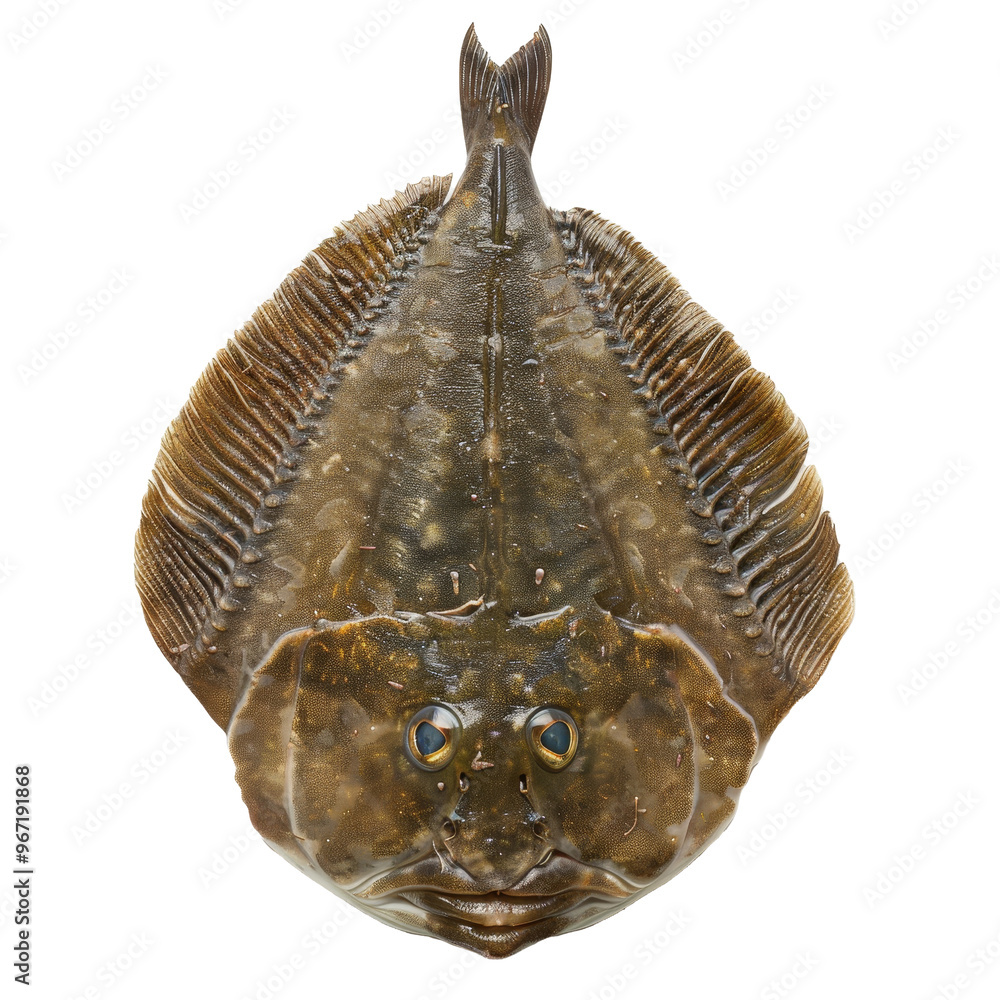 Poster unique flatfish with distinct features on a transparent background in a well-lit setting showcasing 
