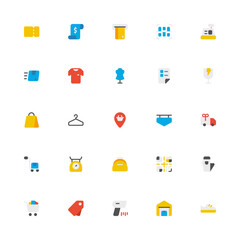 Supermarket Icon with Flat Color Style. Shopping Icon Collection with Editable Stroke and Pixel Perfection