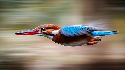 Obraz premium A colorful kingfisher bird in flight and perched near water in a vibrant natural setting