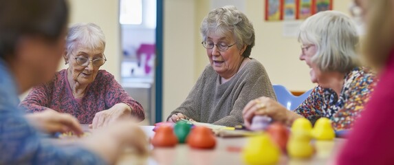 Group of Elderly Women Engaged in a Fun Activity