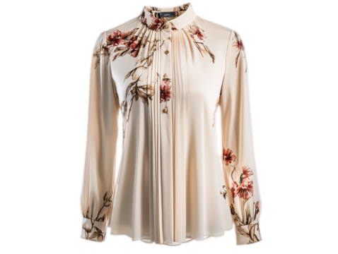 a white blouse with red flowers on it