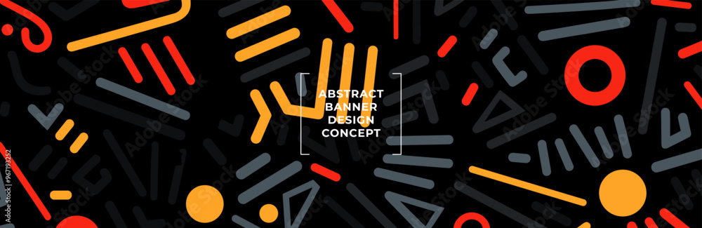 Poster modern colorful abstract banner with naive doodle forms in a geometric pattern, primitive style idea