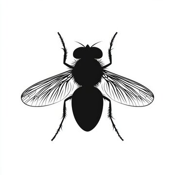 recommend clip art: Black and white silhouette of a fly with spread wings.