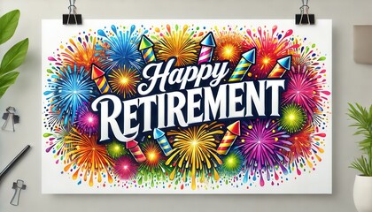 Colorful retirement celebration poster with fireworks