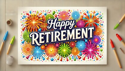 Vibrant retirement celebration poster with fireworks