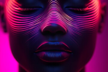Brain function energy field auditory communication frequency and subconscious futuristic head with abstract glowing lines representing imagination thought process and creativity © Leo Rohmann