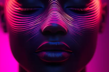 Brain function energy field auditory communication frequency and subconscious futuristic head with abstract glowing lines representing imagination thought process and creativity © Leo Rohmann
