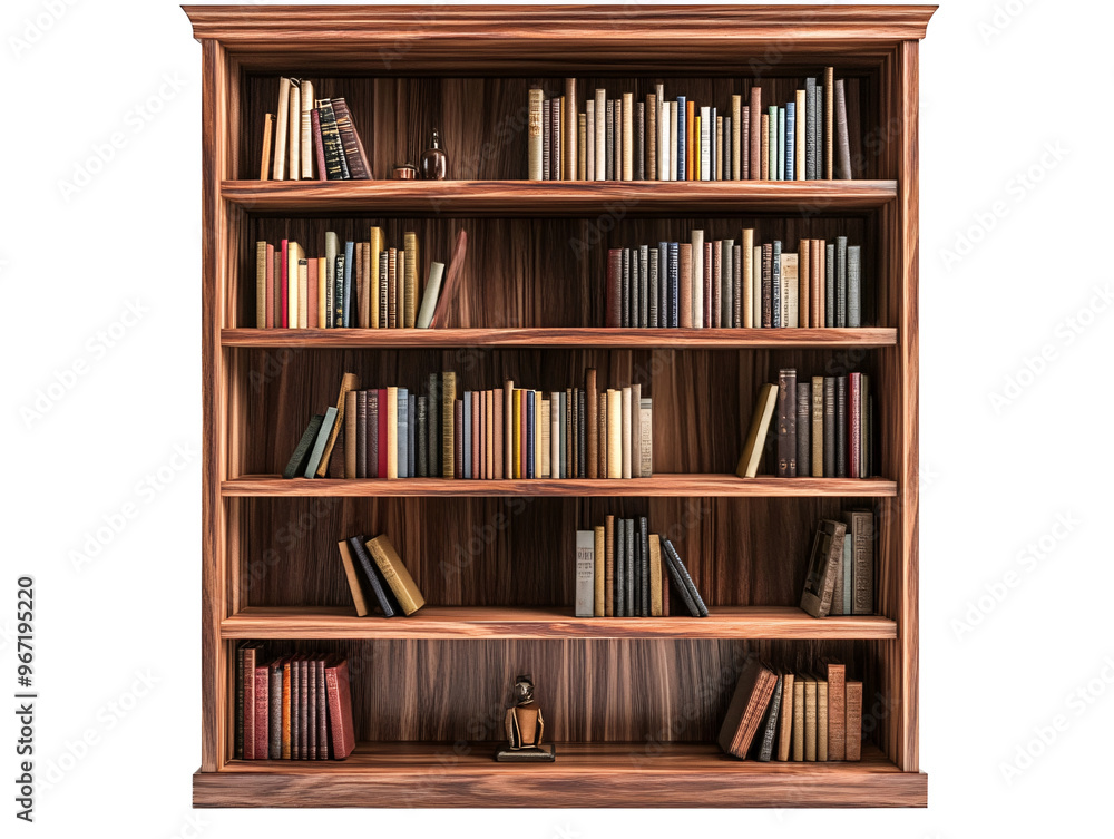 Wall mural a wooden bookcase with books on it