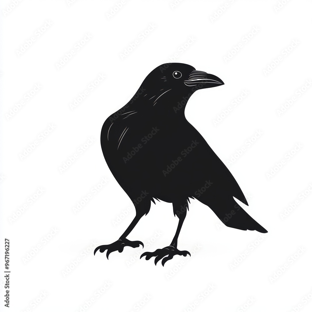 Canvas Prints Black crow silhouette with white background.