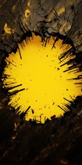 Big black hole in yellow wall background breakthrough concept