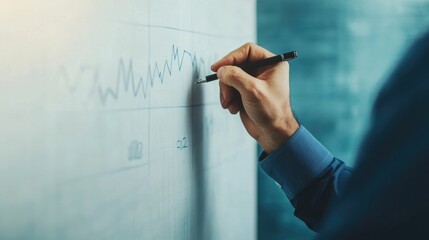 Close up view of a businessman s hand writing and outlining a strategic growth plan on a whiteboard  Concept of planning analysis and decision making for business success and productivity