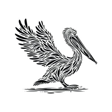 recommend clip art: Pelican bird made by simple botanical drawing, black and white animal illustration