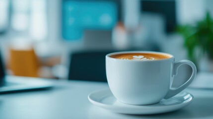 Fototapeta premium Group of Professionals Collaborating on Market Analysis and Strategic Insights Over a Cup of Coffee in the Corporate Office Setting