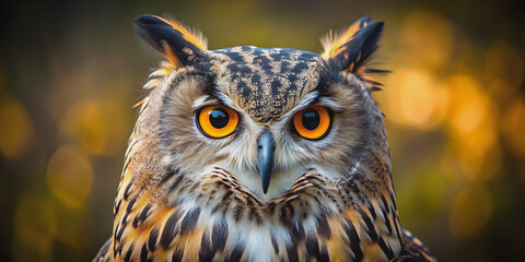 Fototapeta premium Majestic owl with piercing eyes staring directly at the camera, owl, eyes, wildlife, bird, nature, nocturnal, feathers