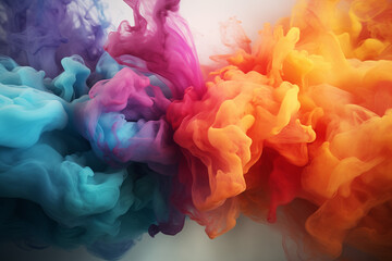 Fototapeta premium A vibrant explosion of colorful burst smoke, swirling and dancing in the air, creating a mesmerizing display of hues and patterns 