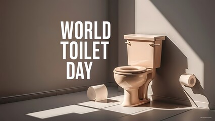 World Toilet Day awareness poster with stylized toilet and paper rolls