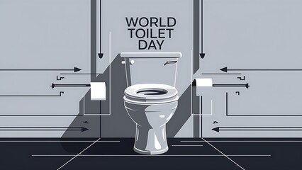 World Toilet Day awareness poster with stylized toilet and paper rolls