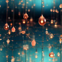 Surreal cosmic web pattern with interconnected glowing orbs, nebulous clouds, and delicate threads, ethereal and abstract 