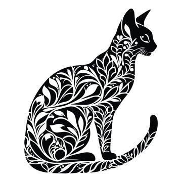 recommend clip art: Abyssinian cat made by simple botanical drawing, black and white animal illustration black and white animal illustration