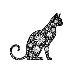 Bengal Cat made by simple flower drawing, black and white animal illustration