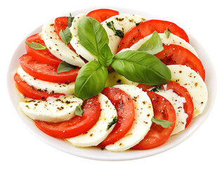 a plate of food with tomatoes and mozzarella cheese