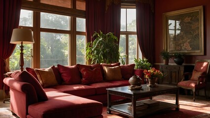 Fototapeta premium Minimal Red living room Interior Designs ideas - Generative AI
