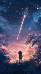Fototapeta premium Generative AI Lo-Fi music picture Fantasy Shooting star 
