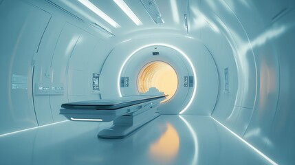 A Futuristic Medical Examination Room with a Circular Scanner