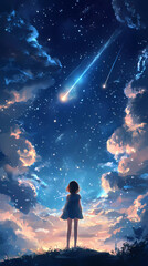 Obraz premium Generative AI Lo-Fi music picture Fantasy Shooting star 