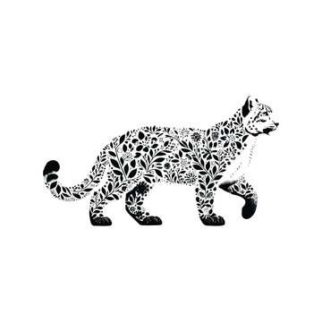recommend clip art: Snow leopard made by simple botanical drawing, black and white animal illustration black and white animal illustration