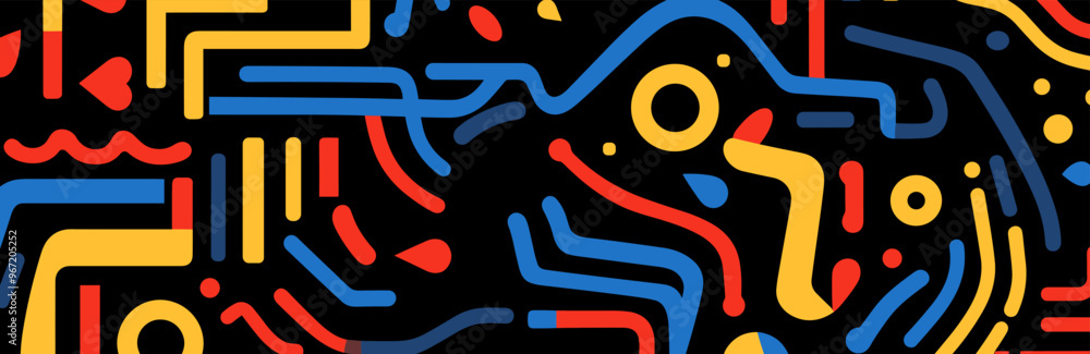 Poster naive doodle graphic forms with colorful patterns in a primitive style, perfect for abstract horizon